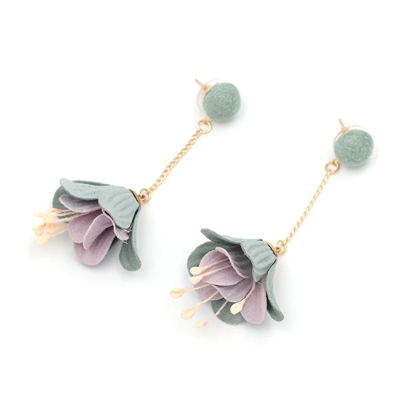 Unique Blue Flower Dangle Earrings