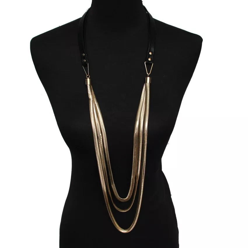 Leather Gold Drop Snake Necklace