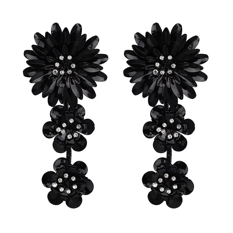 Chunky Black Flower Dangle Earrings