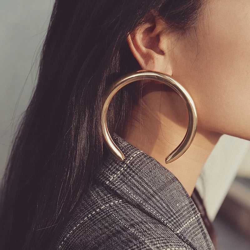 Gold Tone Large Open Circle Earrings