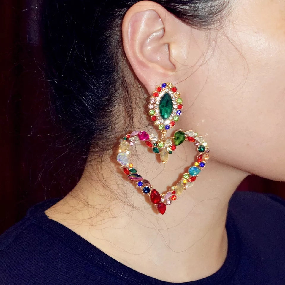 Multicolor Stone Heart Dangle Earrings