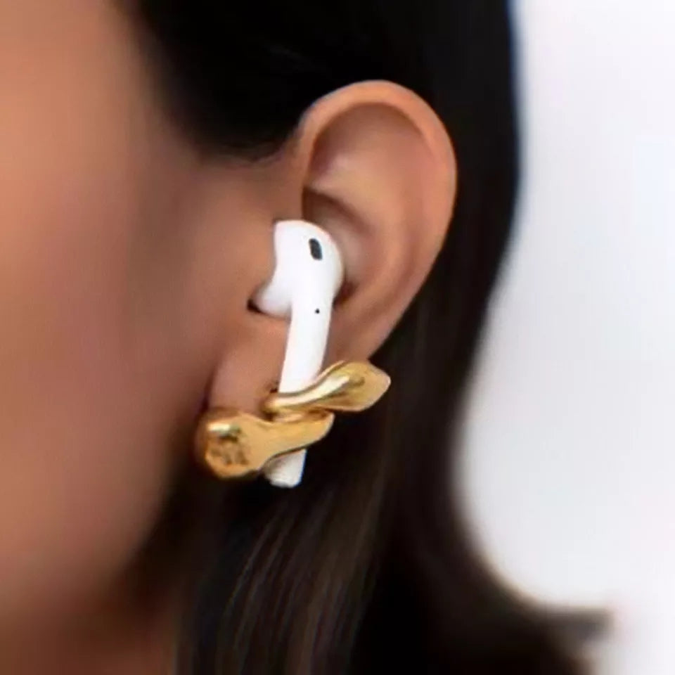 Gold Tone Unique Ear Bud Holder Earrings