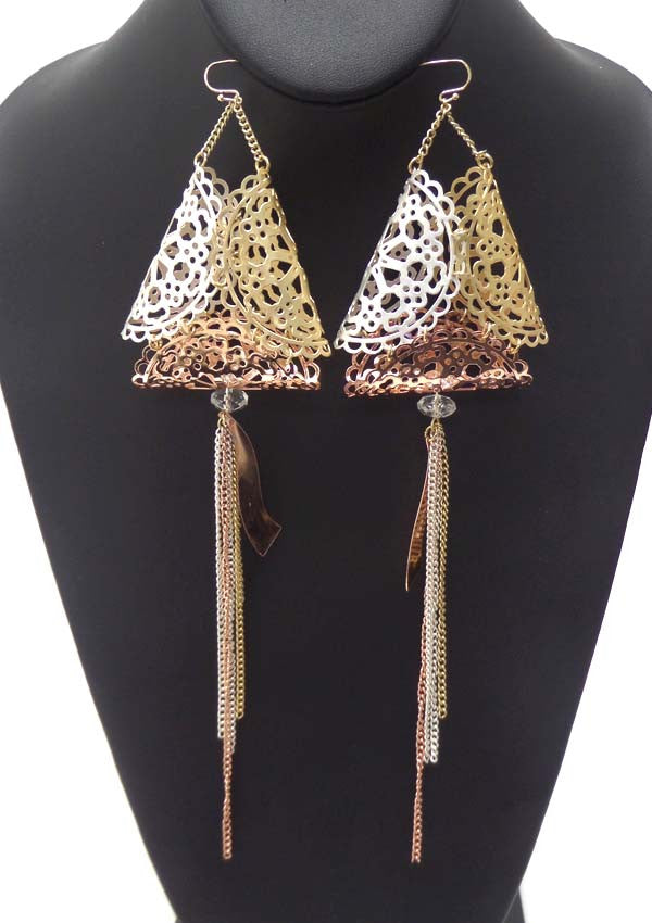 Puffy Triangle Vintage Mixed Metal Dangle Earrings