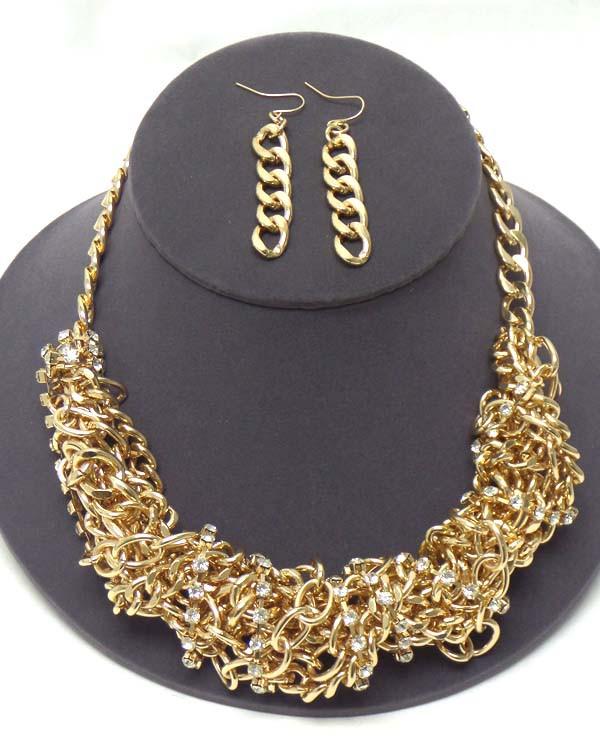 Gold Tone Stone Necklace Set