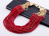 Red Beaded Statement Necklace