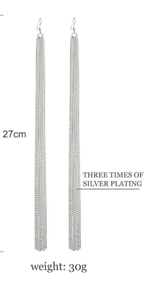Silver Long Tassell Earrings