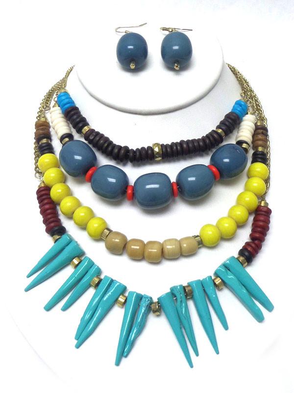 Four Layer Multi Bead Tribal Statement Necklace