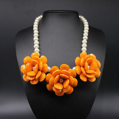 Orange Flower Pearl Necklace