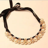 Pearl and Crystal Ribbon Necklace