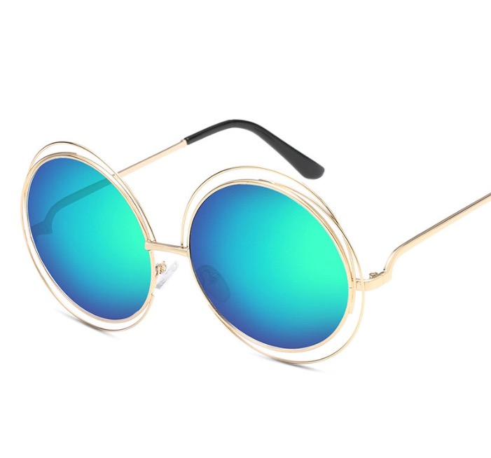 Blue Tint Retro Oversized Round Sunglasses