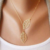 Gold Tone Double Leaf Necklace