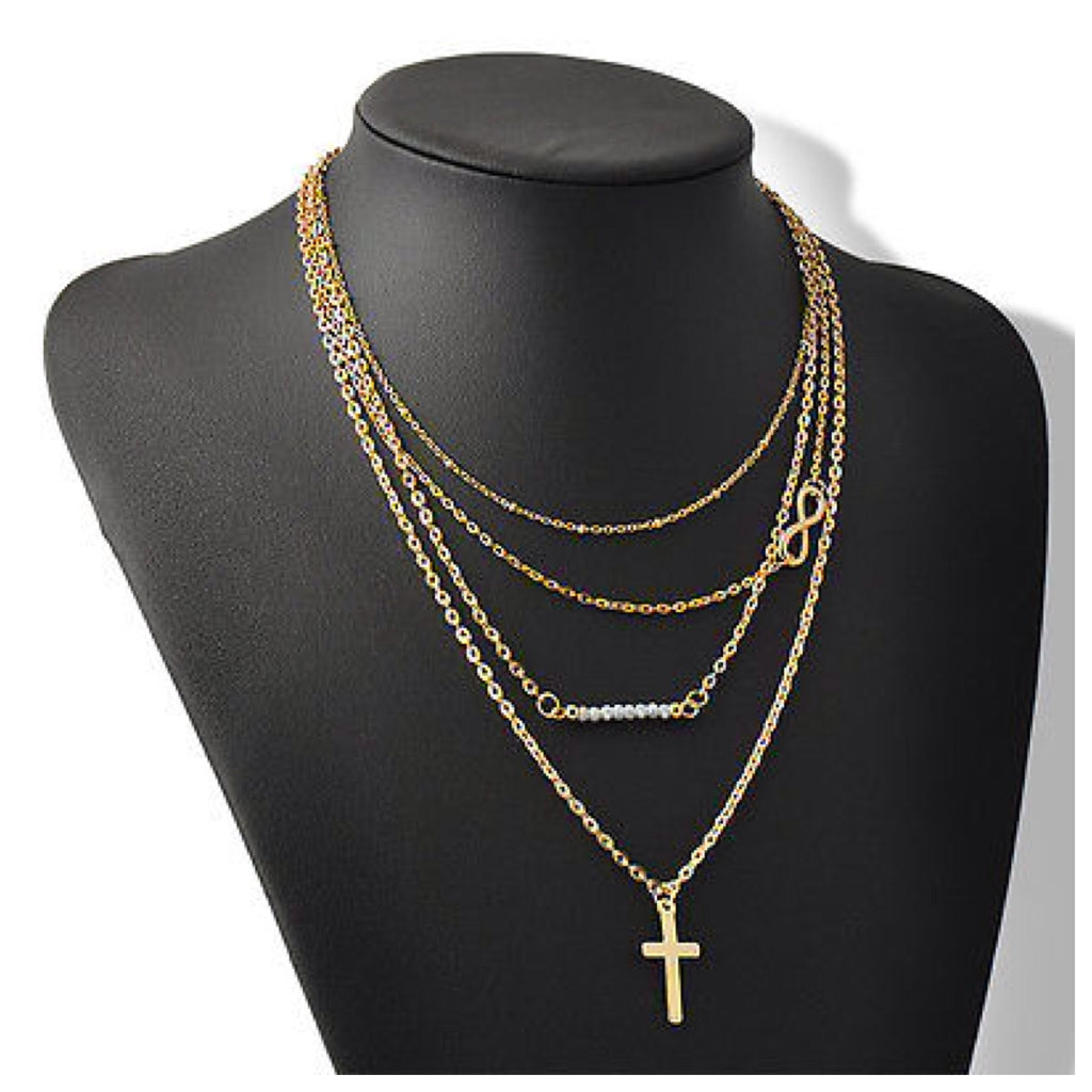 Multilayer Infinity Cross Necklace