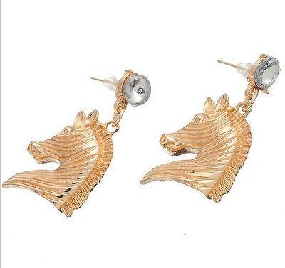 Gold Tone Horse Dangle Earrings