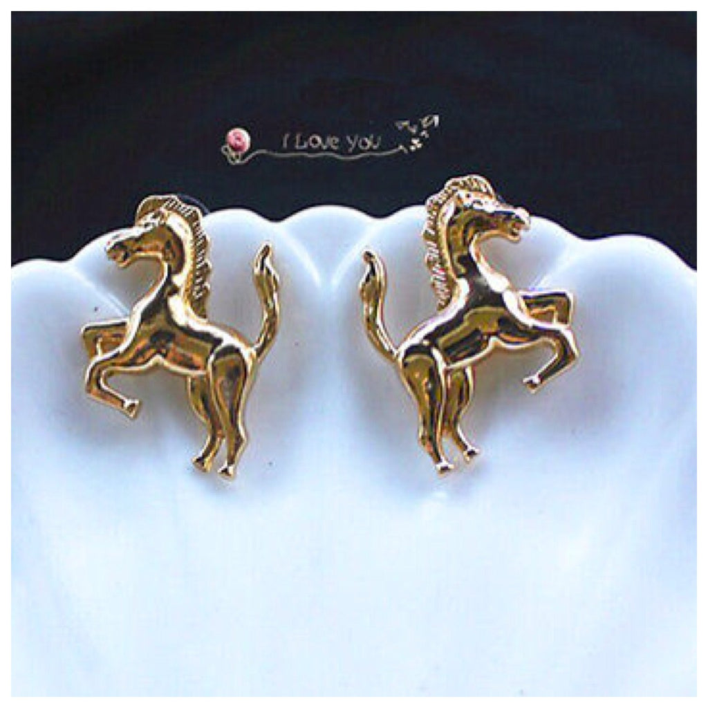 Gold Tone Horse Earrings
