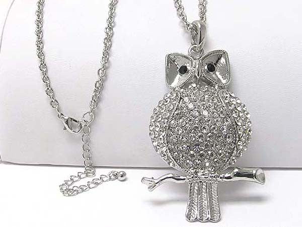 Long Crystal Owl Necklace