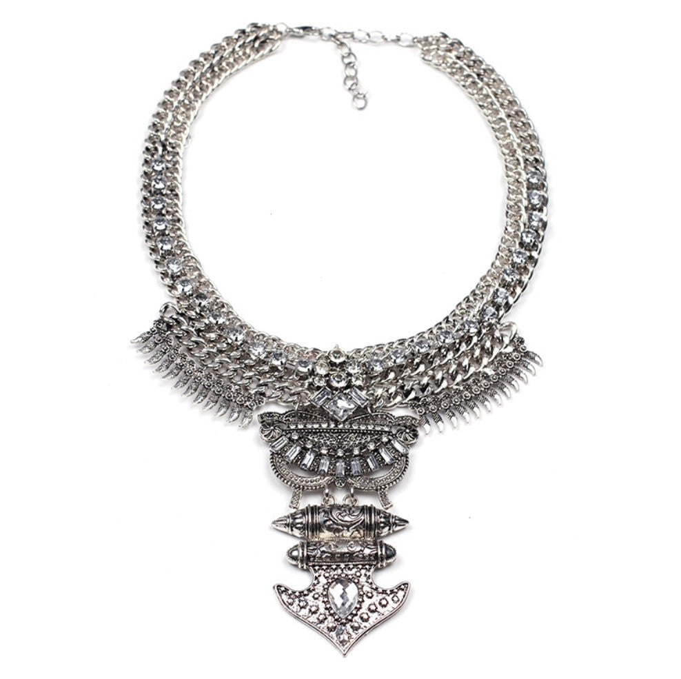 Silver Tone Tribal Statement Necklace