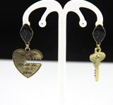 Bronze Heart And Key Earrings
