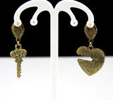 Bronze Heart And Key Earrings