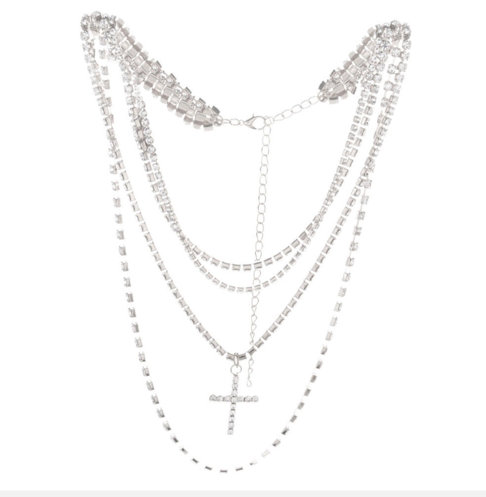 Multi Chain Stone Cross Necklace