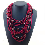 Burgundy Chorded Beaded Necklace