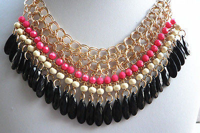 Pink and Black Beaded Necklace