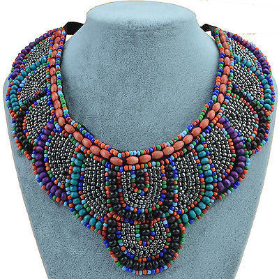 Multicolor Blue Beaded Statement Necklace