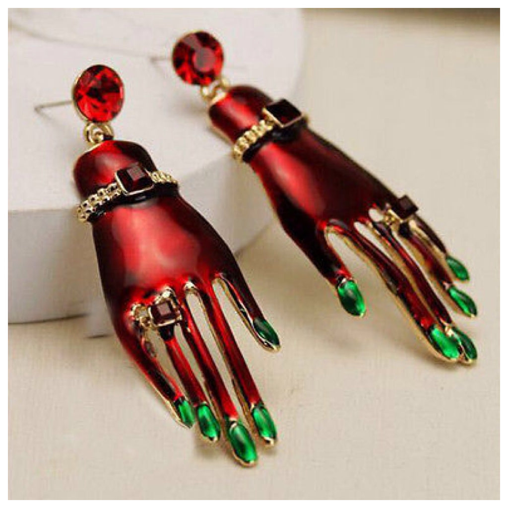 Red and Green Fingernail Earrings