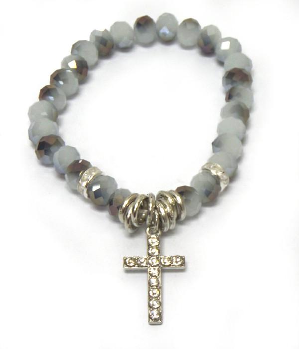 Glass Black Beads Cross Bracelet