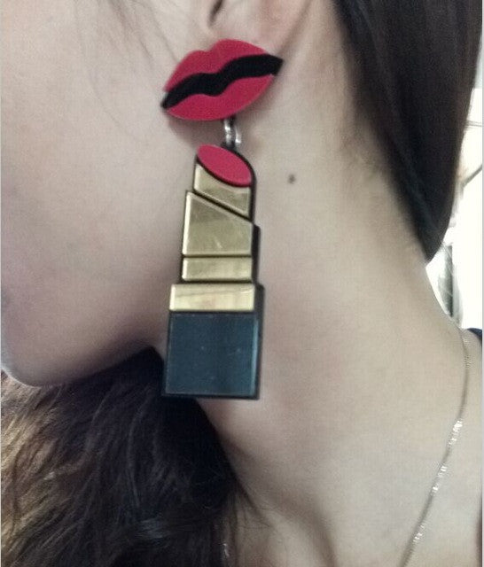 Red Mirror Lipstick Earrings