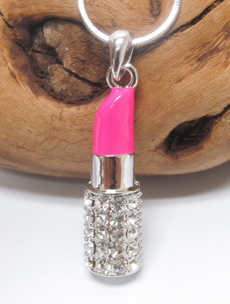 White Gold Plated Lipstick Pendant Necklace