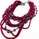 Burgundy Chorded Beaded Necklace