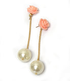 Pink Flower Pearl Drop Earrings