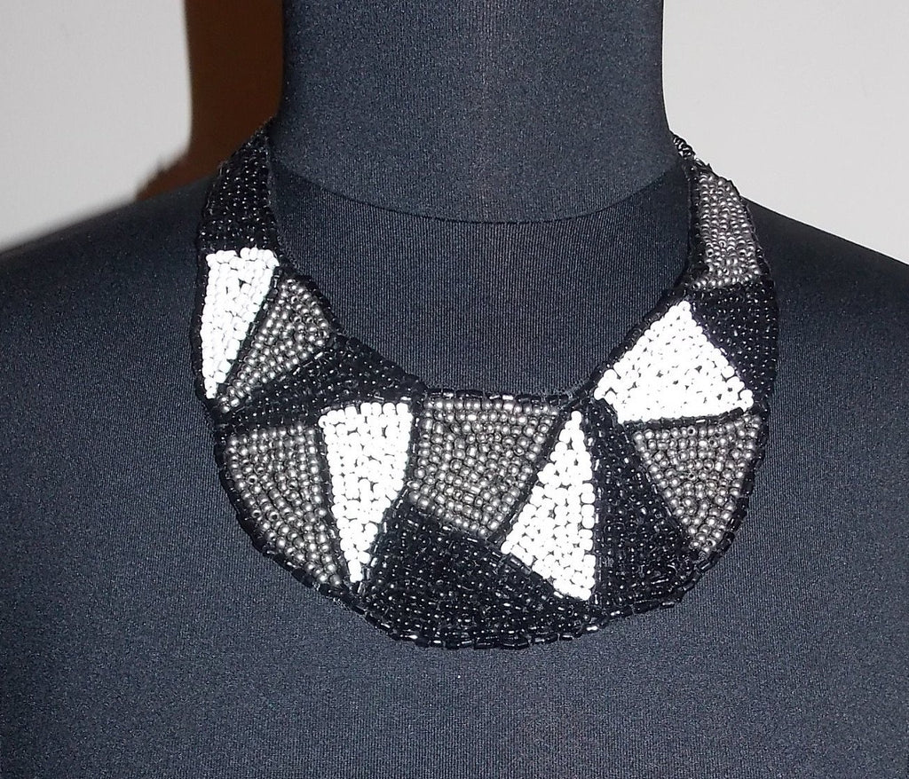 Black White and Grey Beaded Necklace