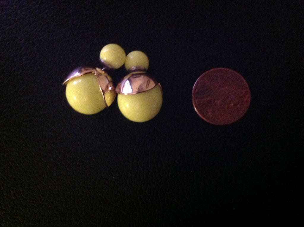 Neon and Gold Tone Double Ball Earrings