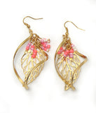Seed Pink and White Bead Leaf Earrings