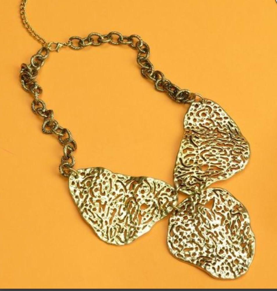Gold Carved Abstract Necklace
