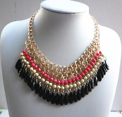 Pink and Black Beaded Necklace