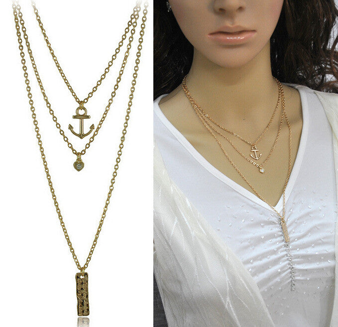 Multi layer Anchor Necklace