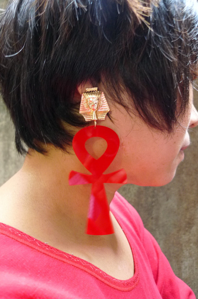 Red Large Ankh Earrings