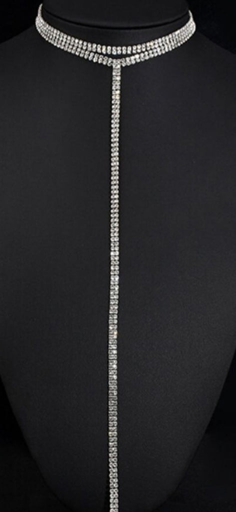 Rhinestone Choker with Double Strand Necklace
