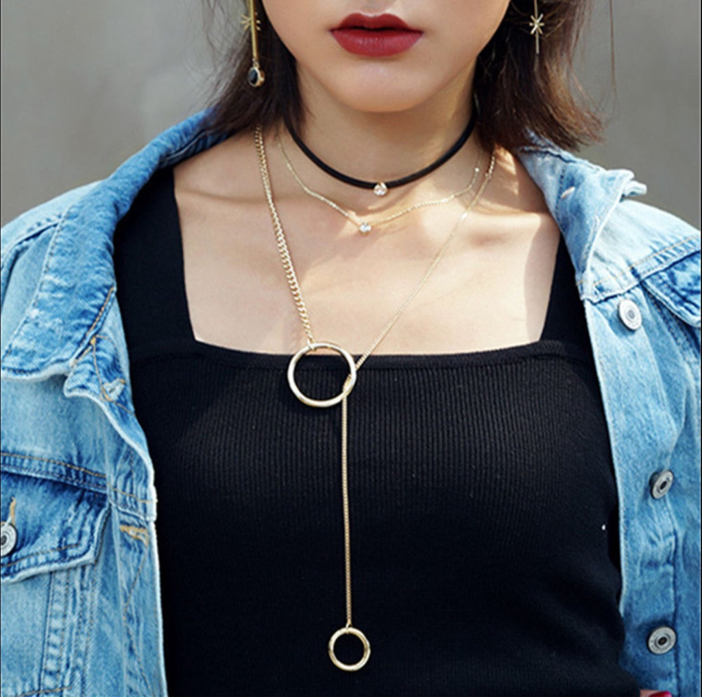 Double Ring Long Necklace