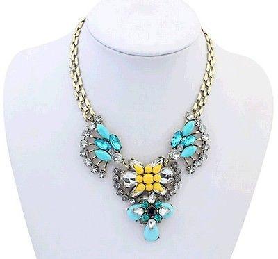 Blue and Yellow Flower Crystal Necklace