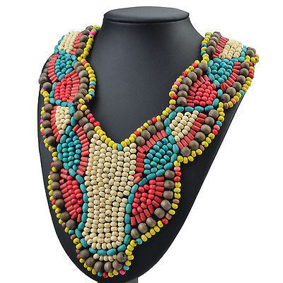 Long Beaded Tribal Statement Necklace