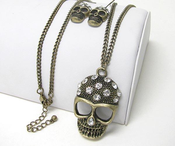 Bronze Colored Long Skull Necklace