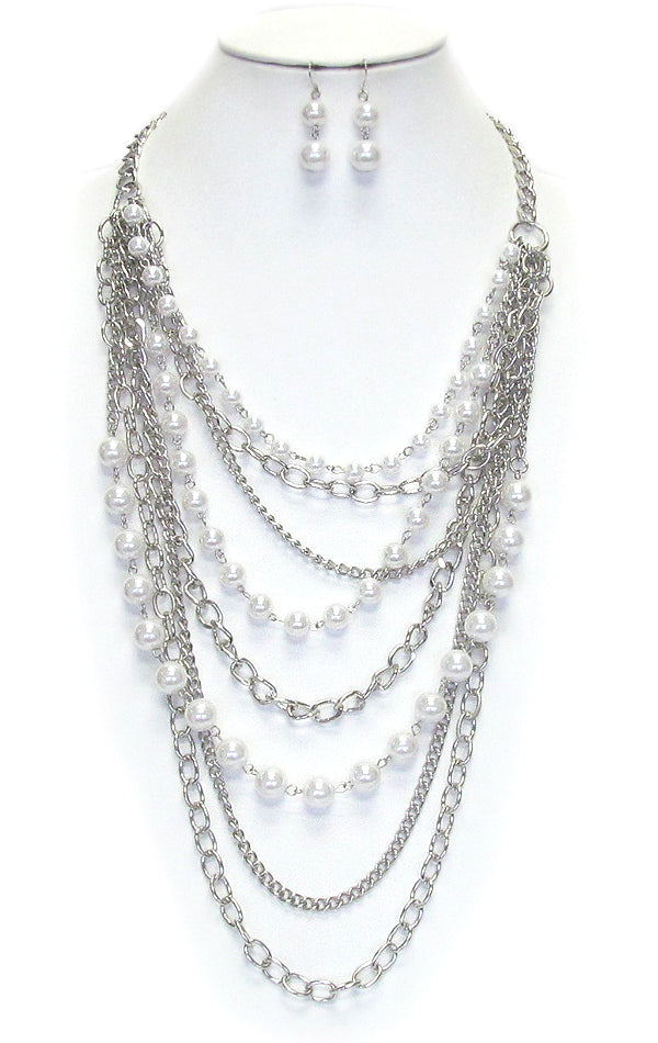 Long Pearl Chain Necklace Set