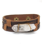 Brown Faux Leather Stone Band Bracelet