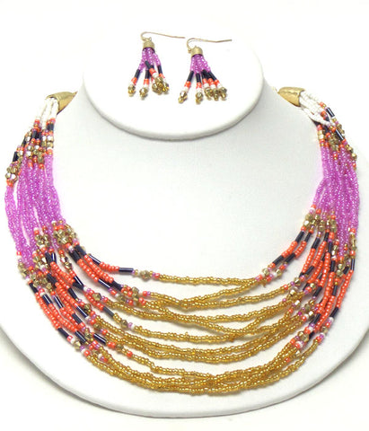 Long Beaded Tribal Statement Necklace
