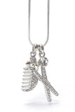 White Gold Plated Scissor and Comb Necklace