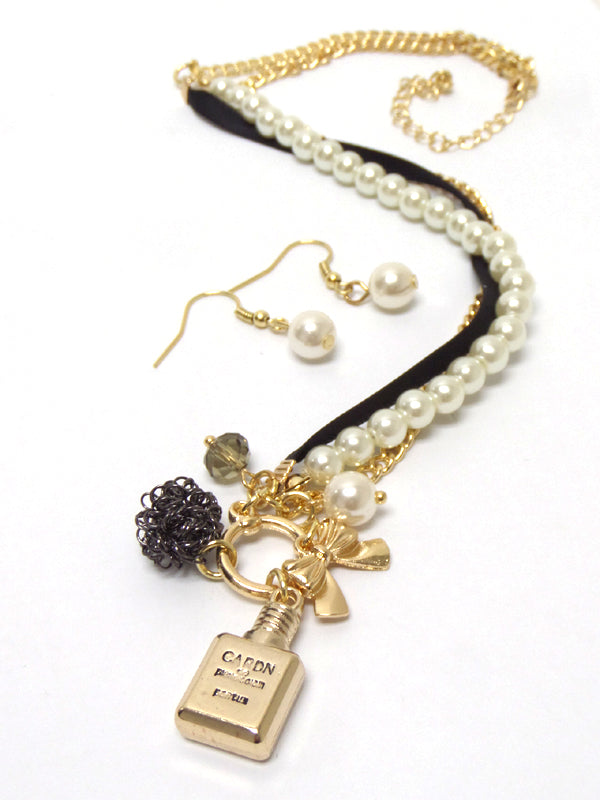 Pearl and Gold Tone Perfume Necklace Set